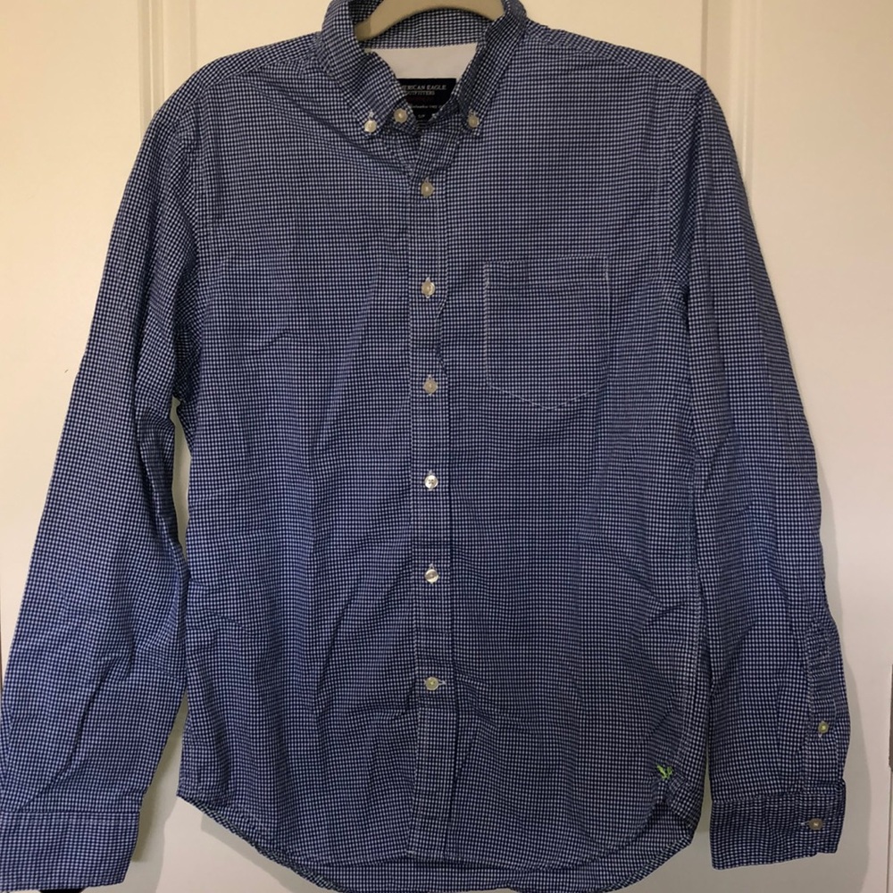 Aeo Blue Gingham Button Down - image 1